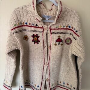 Indigenous Designs Cream Cardigan with Colorful Accents